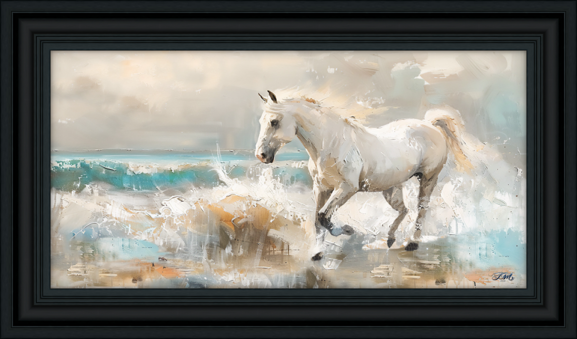 Abstract Art Framed Print - White Horse Beach Painting