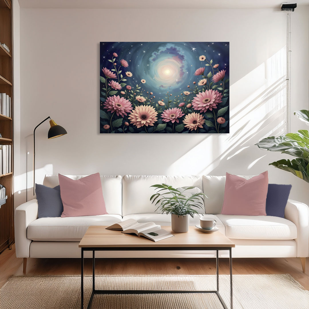 Floral Night Sky Canvas Digital Art Print