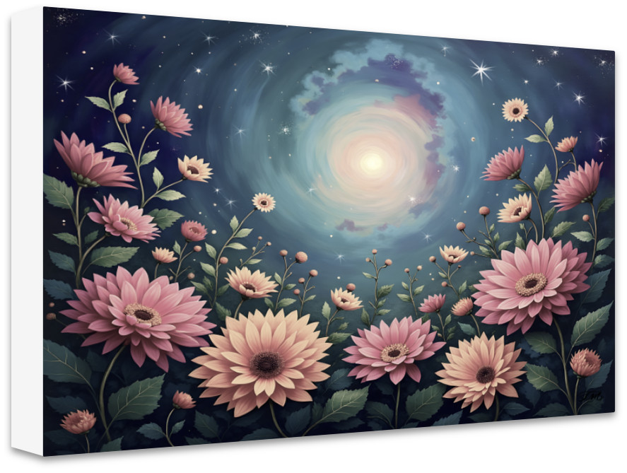 Floral Night Sky Canvas Digital Art Print