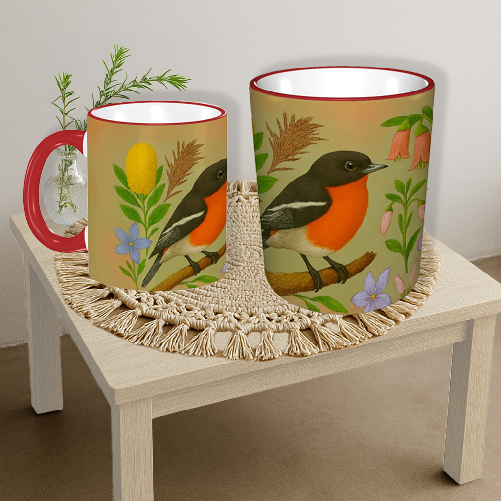 Flame Robin Bird Water Painting Custom Design Mug