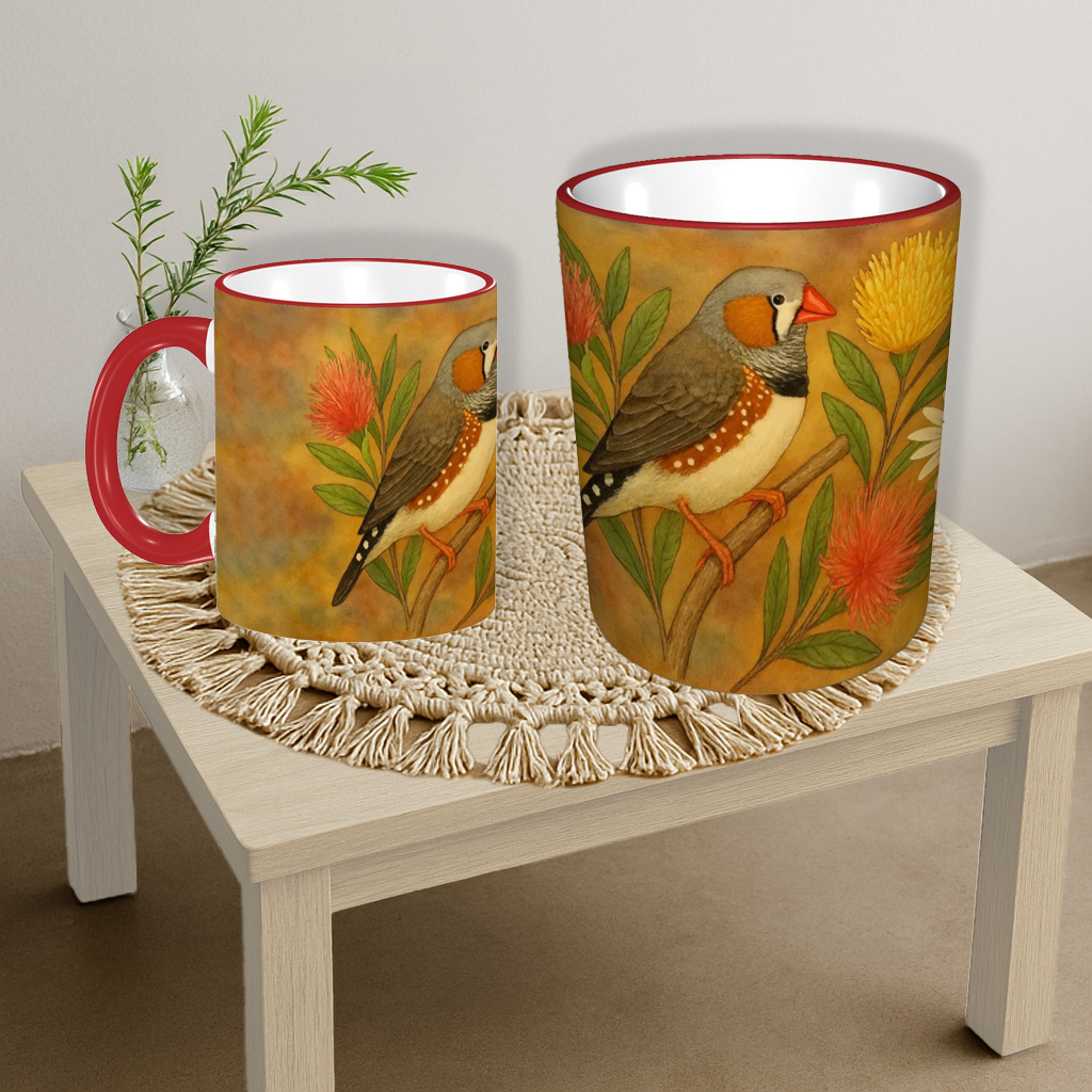 Zebra Finch Water Painting Custom Design Mug