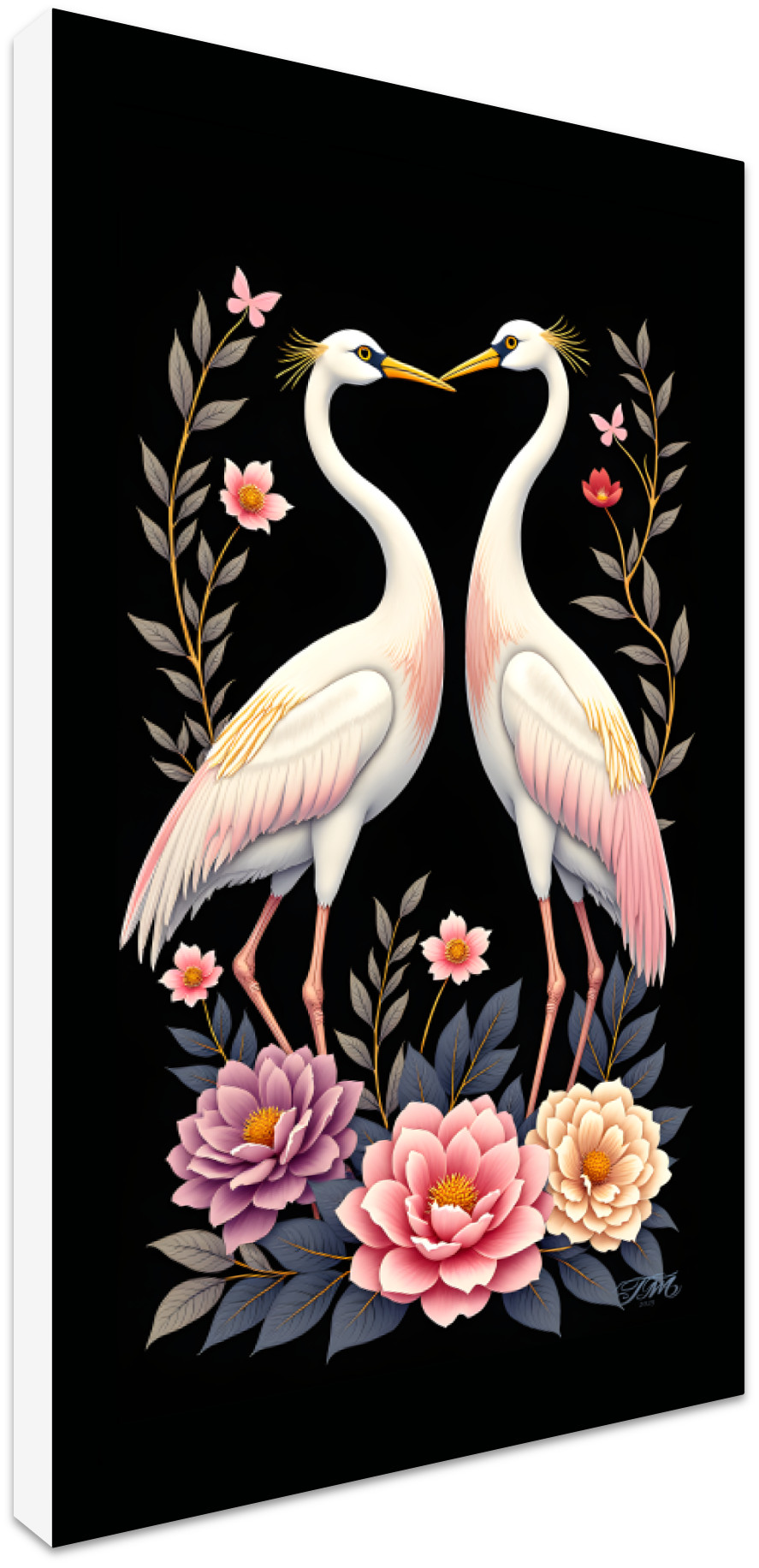 Crane Birds Illustration Long vertical Canvas Art Print
