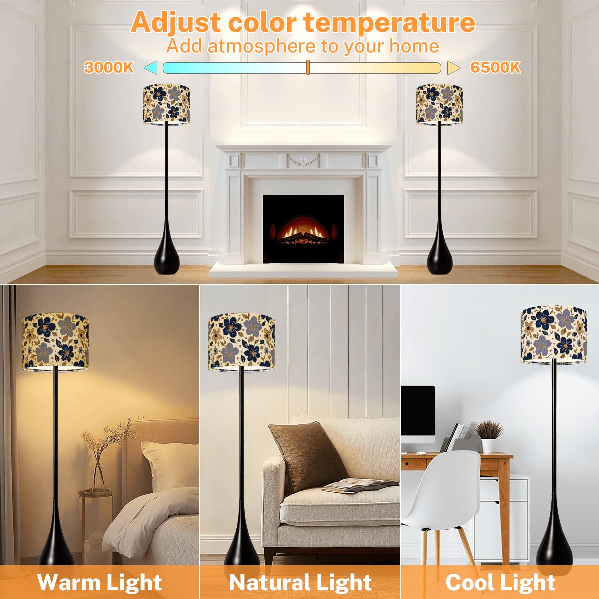 Whispers of Petalshades - Modern Teardrop Floor Lamp 