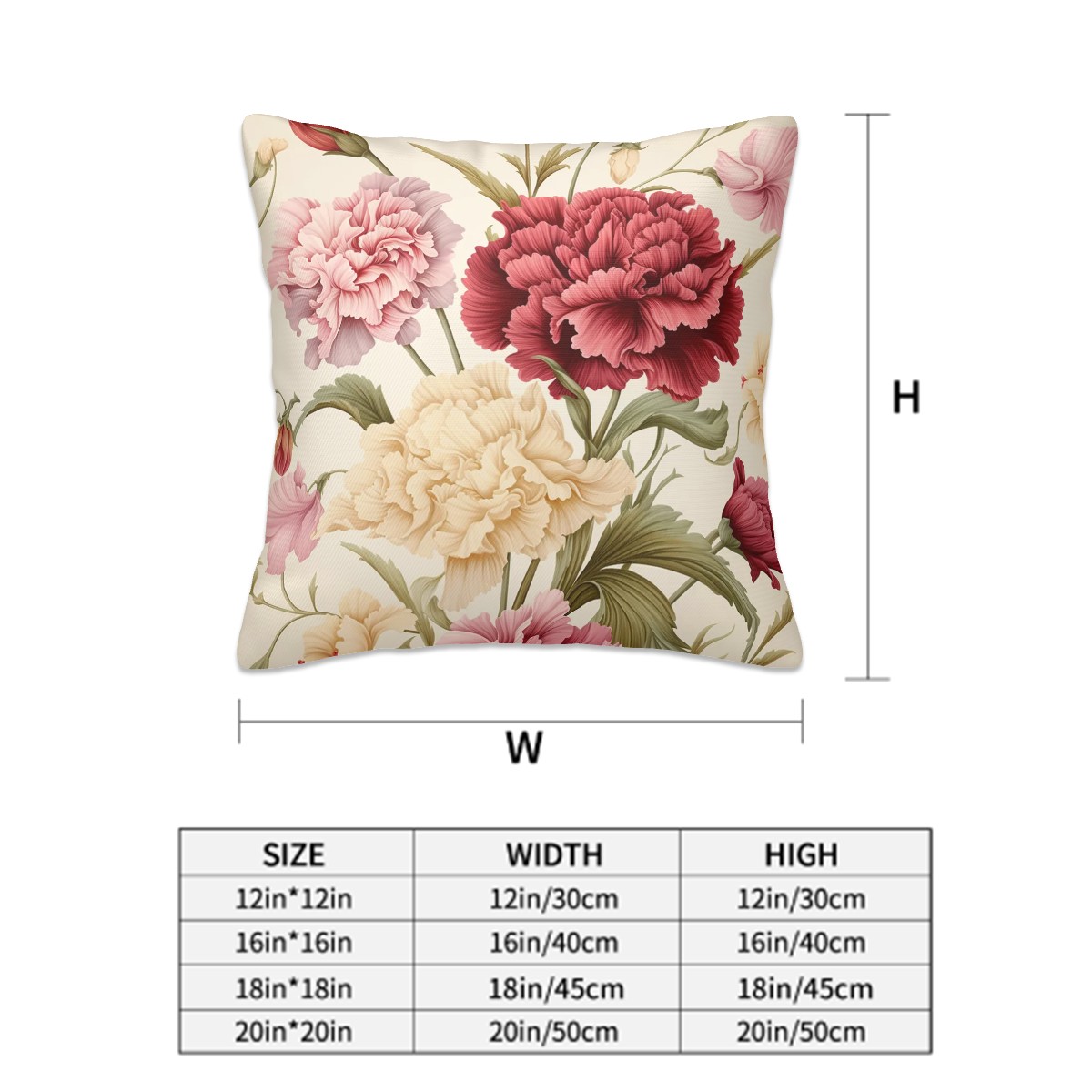 Floral Carnations Decorative Throw Pillow Cover (set of 4)