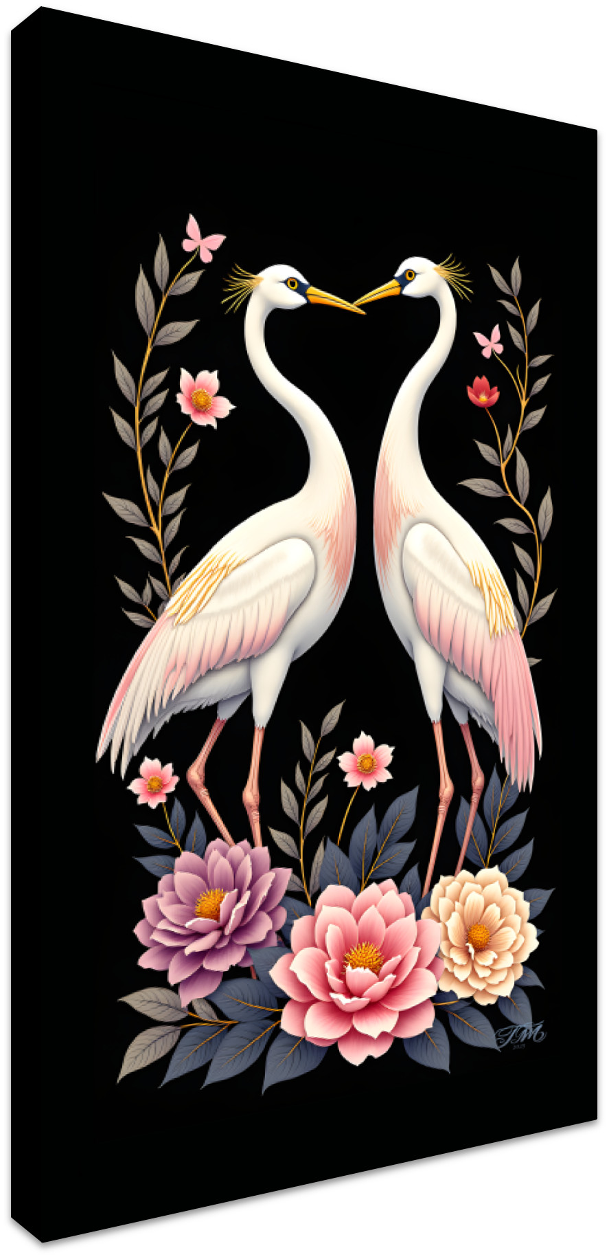 Crane Birds Illustration Long vertical Canvas Art Print