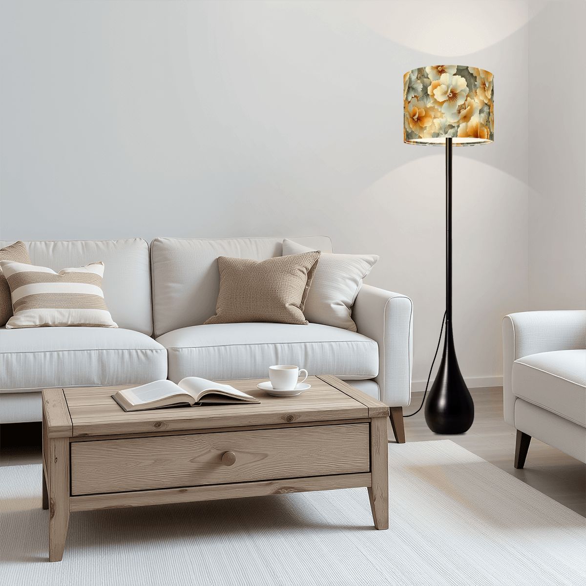 Citrus Bliss Floral Print Teardrop Floor Lamp