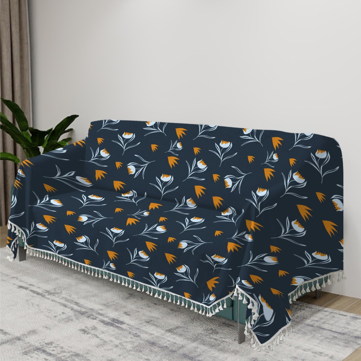 Golden Blue Elegance Sofa Cover