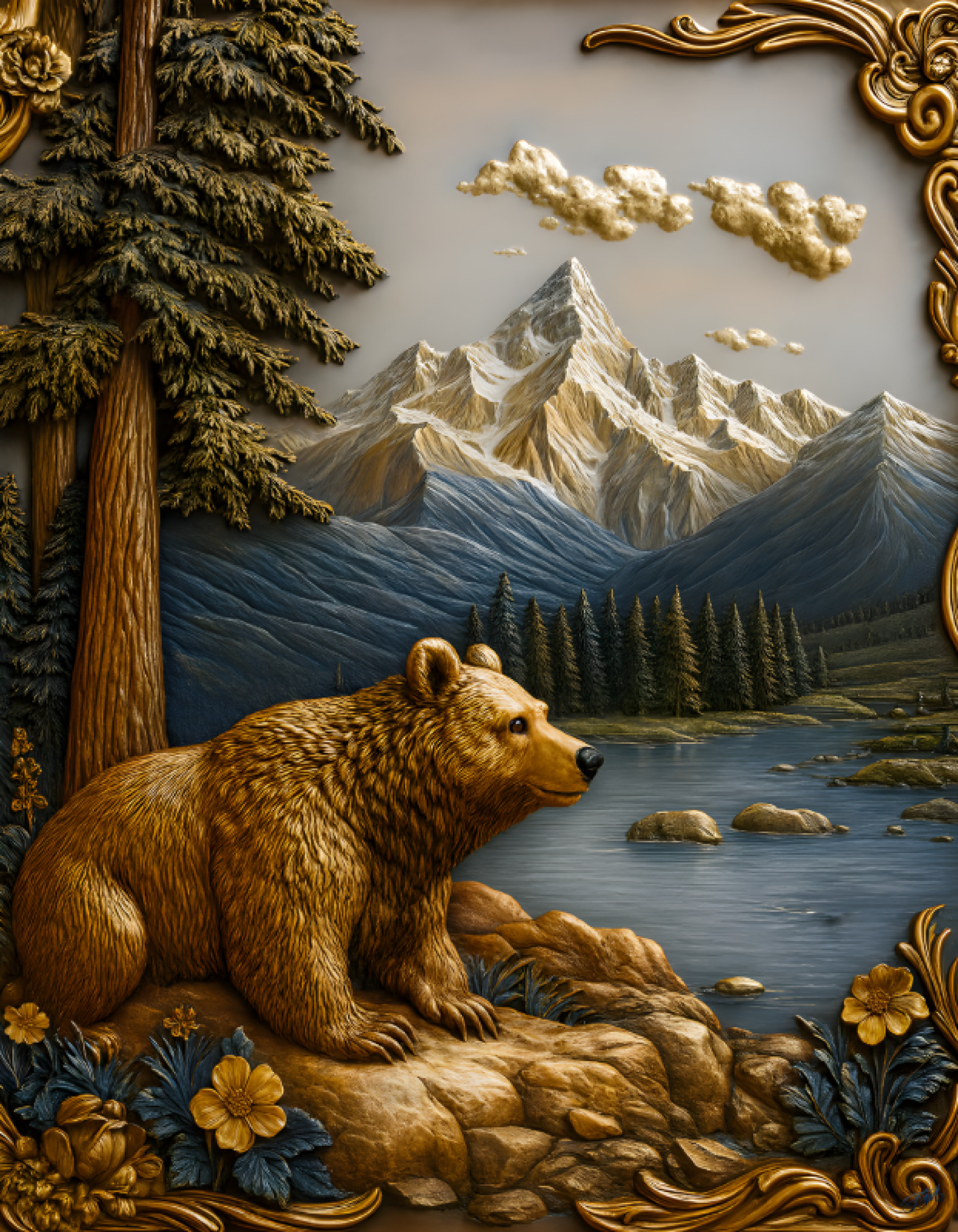 Wondering Bear Wooden Art Print