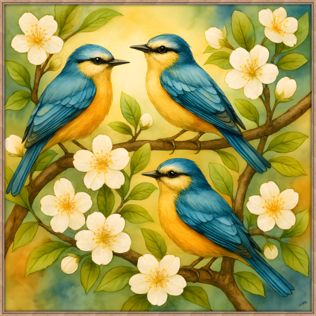 Spring Chorus in Bloom Square Float Frame Canvas