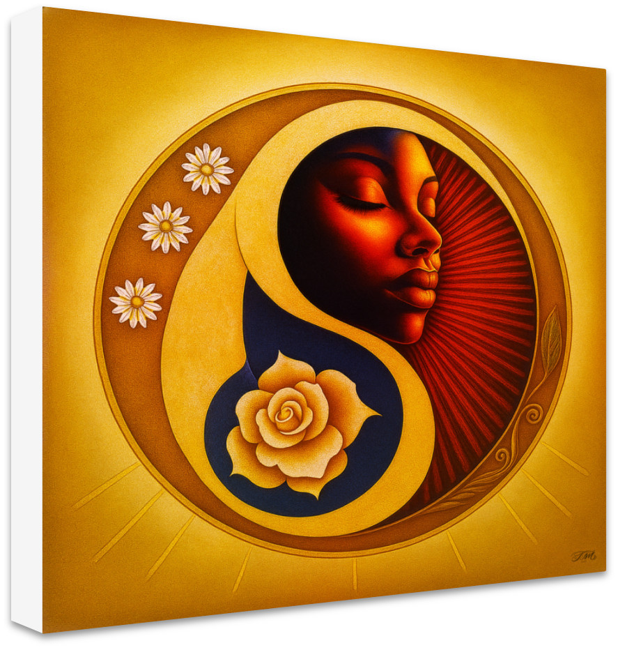 Golden Yin Yang  Square Canvas Art Print