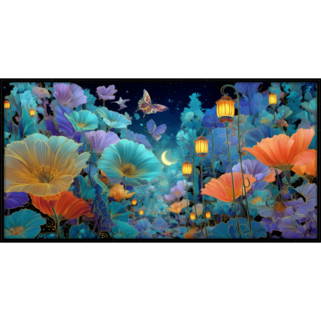 Moonlit Garden Enchanting Floral Garden Panoramic Canvas Art Print