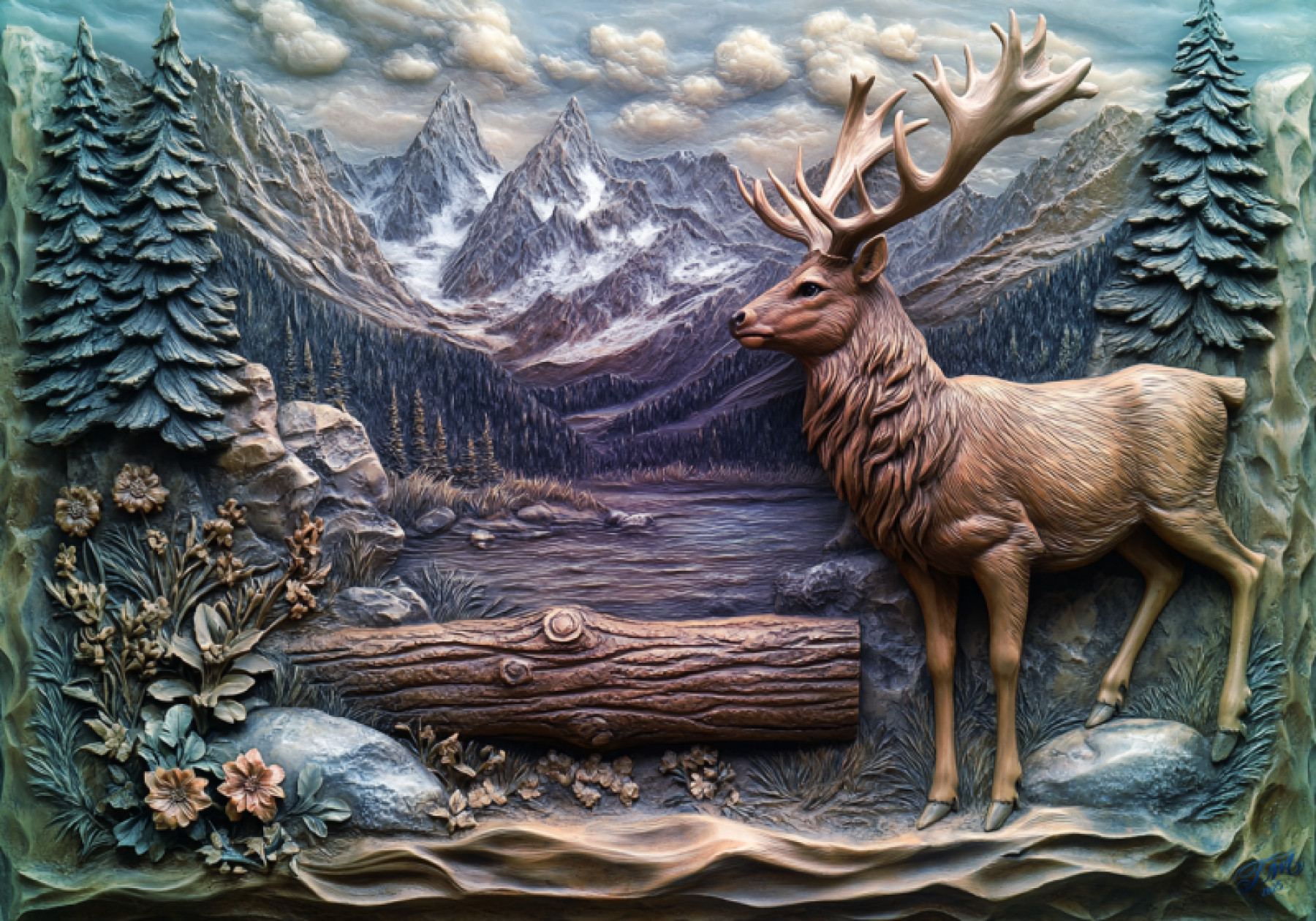 Snow Mountains Wooden Art Print