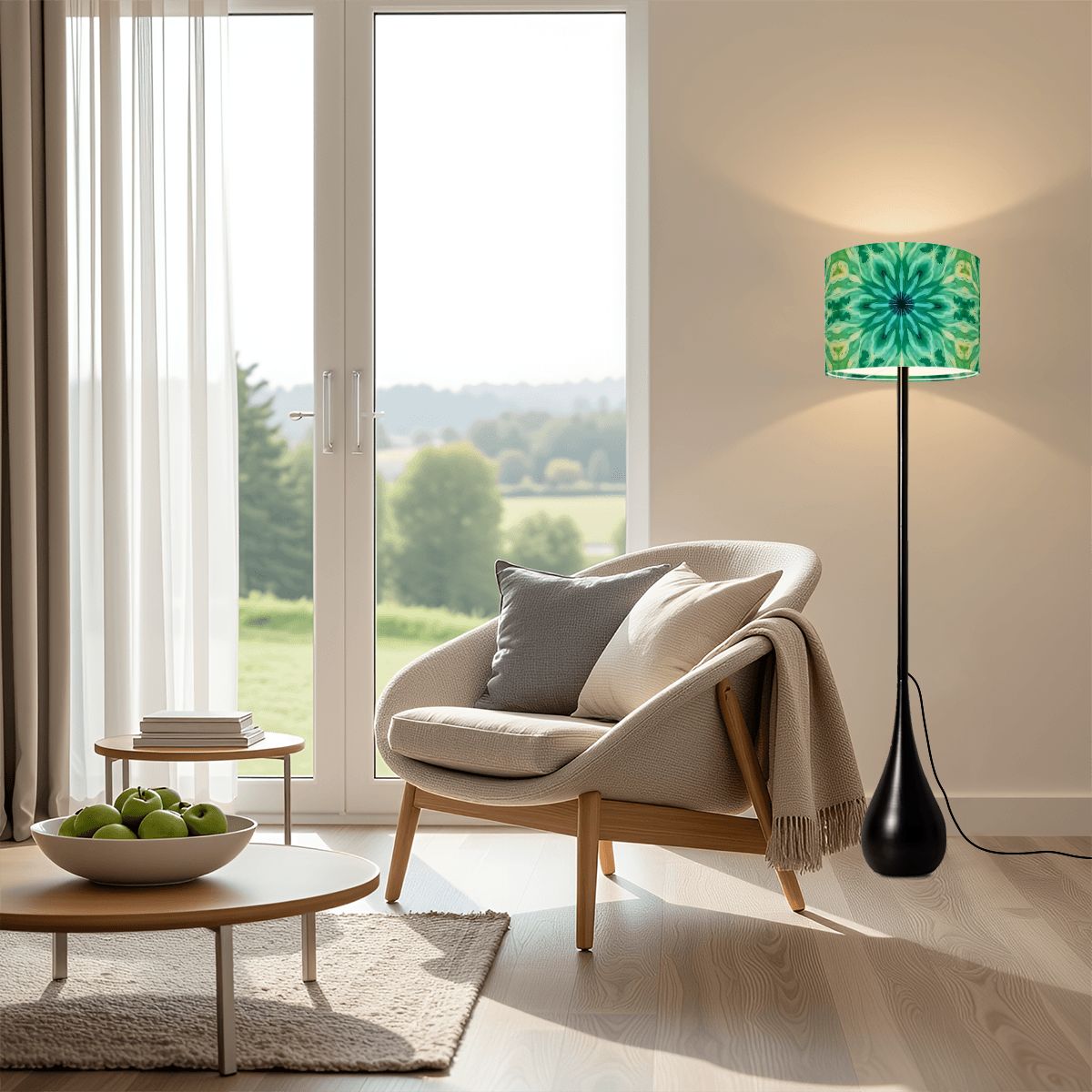 Green Ice Modern Floor Lamp with Green Patterned Shade