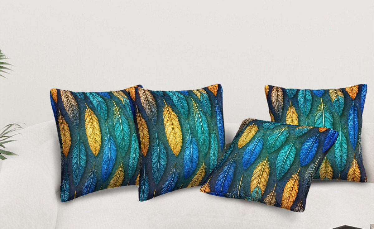 Wilderness Moon Feather Pattern Cushion Covers Set of 4