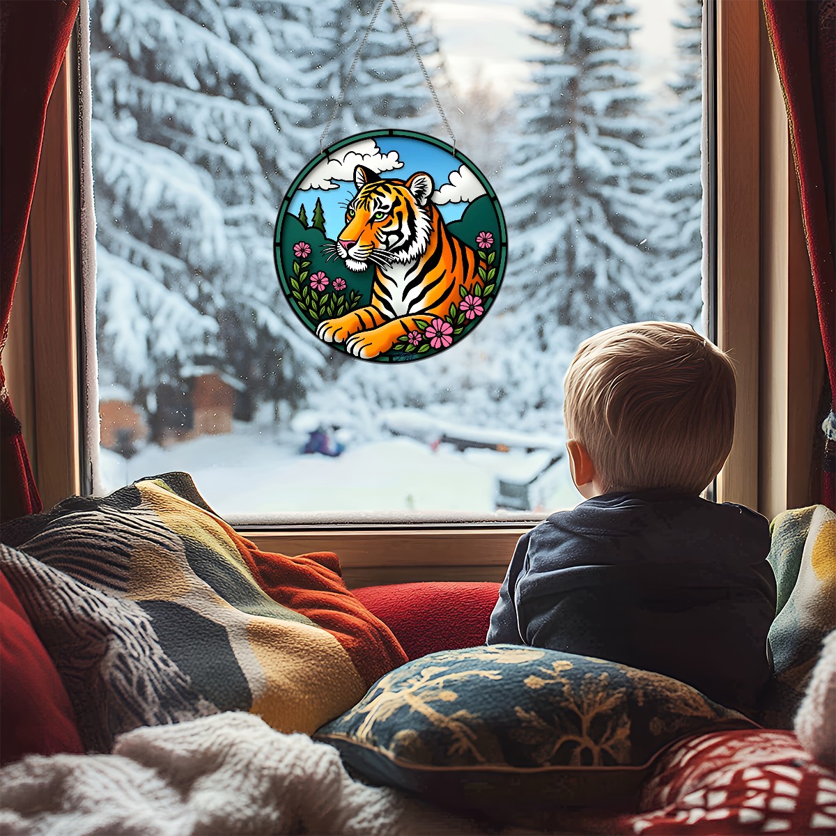 Stained Glass Tiger Art Panel