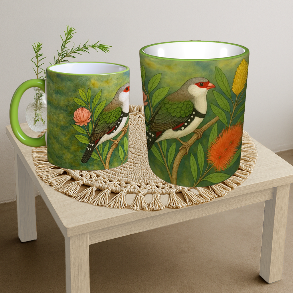 Diamond Firetail Bird Water Painting Custom Design Mug
