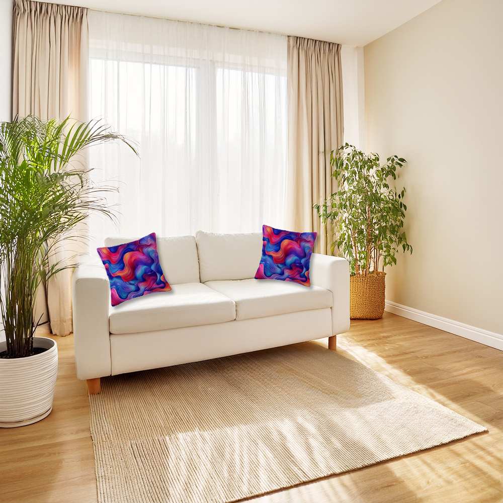 Colourful Waves - Imitation Linen Cushion Cover