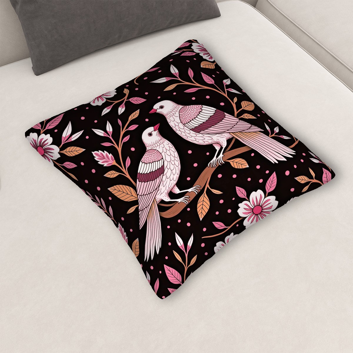 Bird Song Decorative Bird Print Throw Pillow Cover