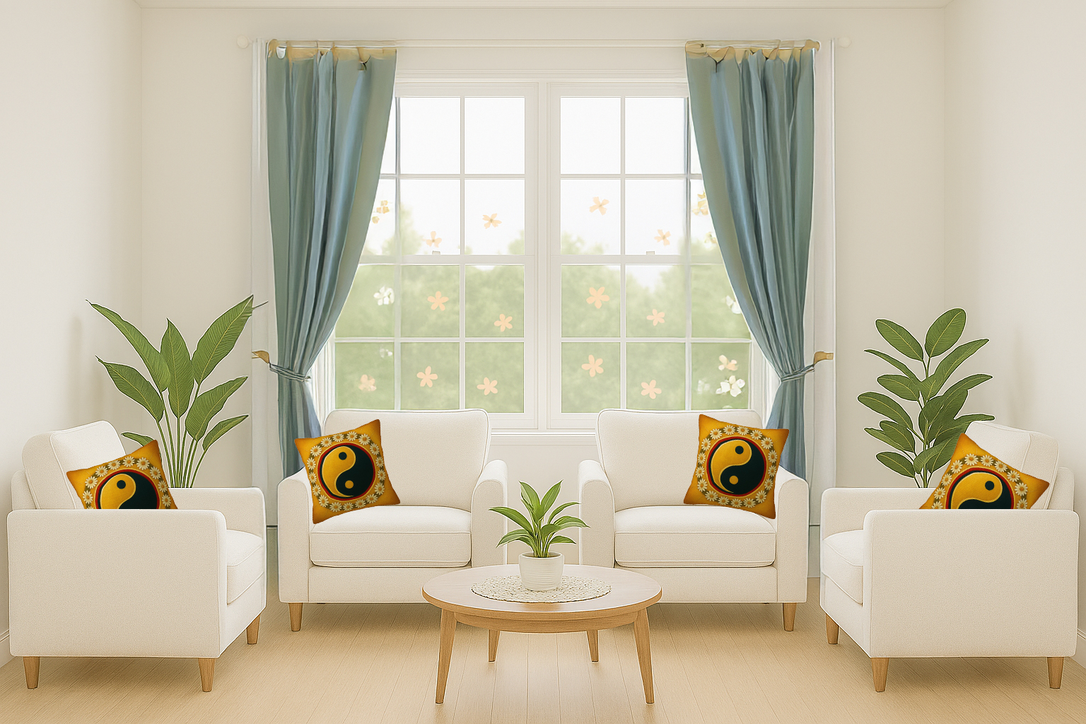 Golden Yin Yang Cushion Covers- Imitation Linen Cushion Cover