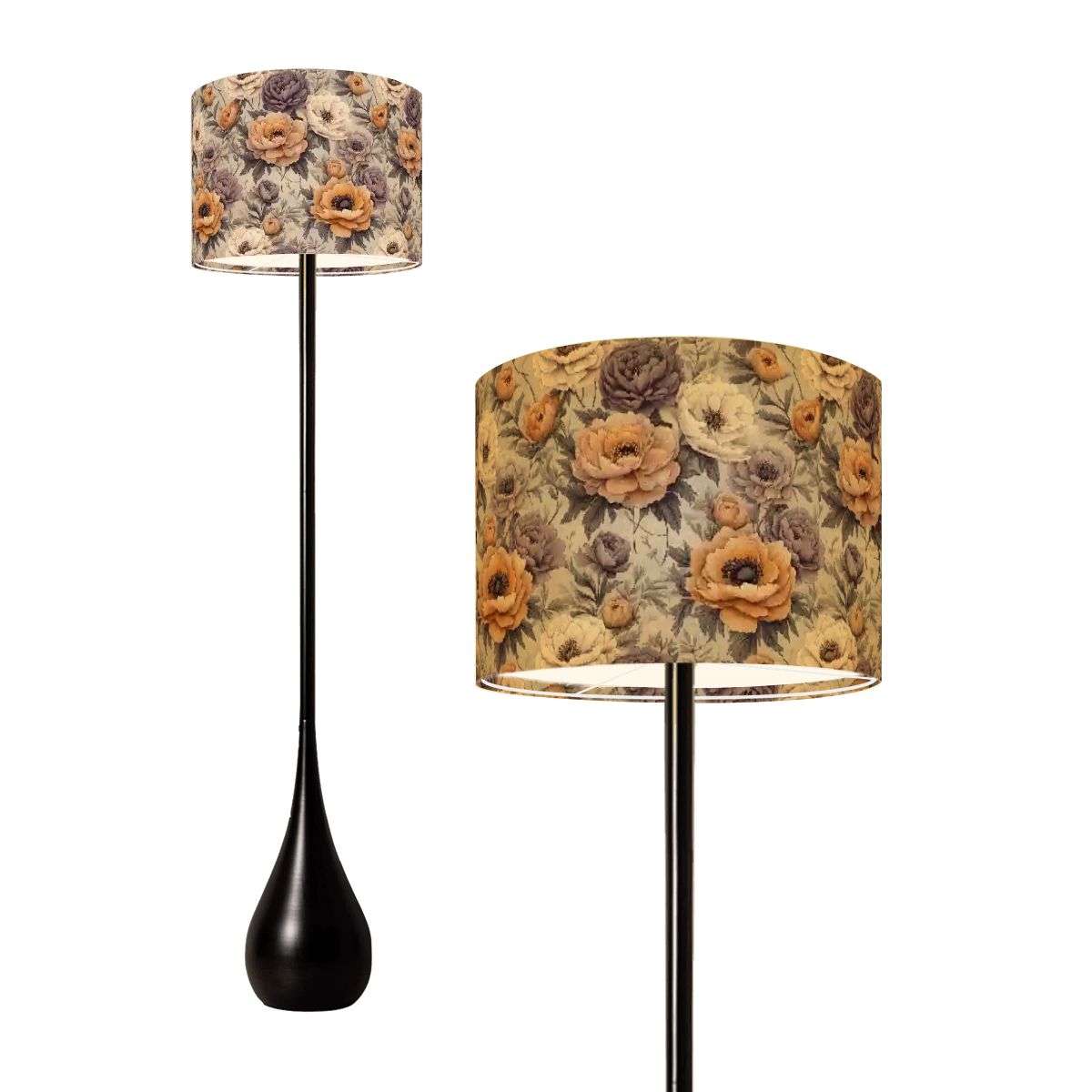 Peony Floral Floor Teardrop Lamp with Remote Control