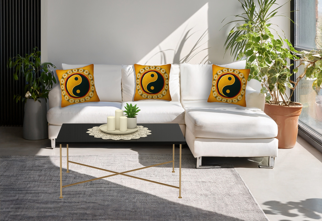 Golden Yin Yang Cushion Covers- Imitation Linen Cushion Cover