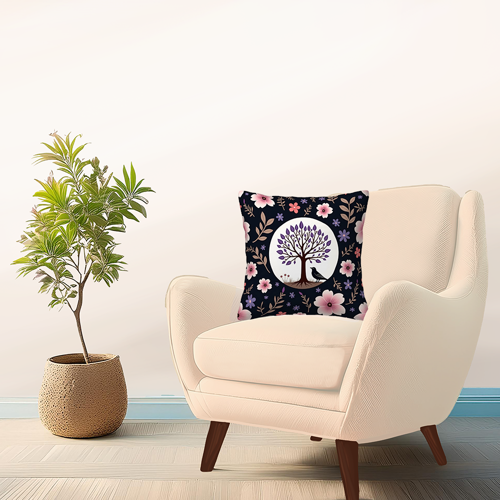 The Watcher Beneath the Tree - Floral Tree Decorative Pillow Cover