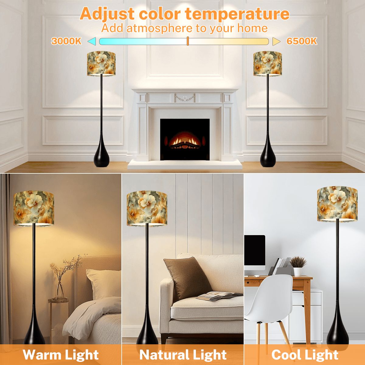 Citrus Bliss Floral Print Teardrop Floor Lamp