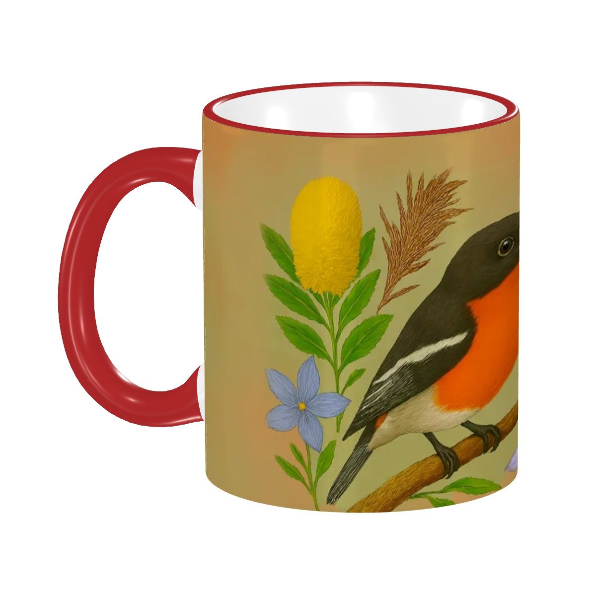 Flame Robin Bird Water Painting Custom Design Mug