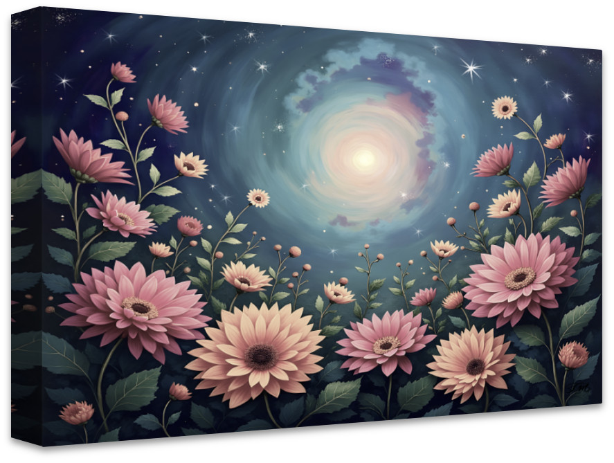 Floral Night Sky Canvas Digital Art Print