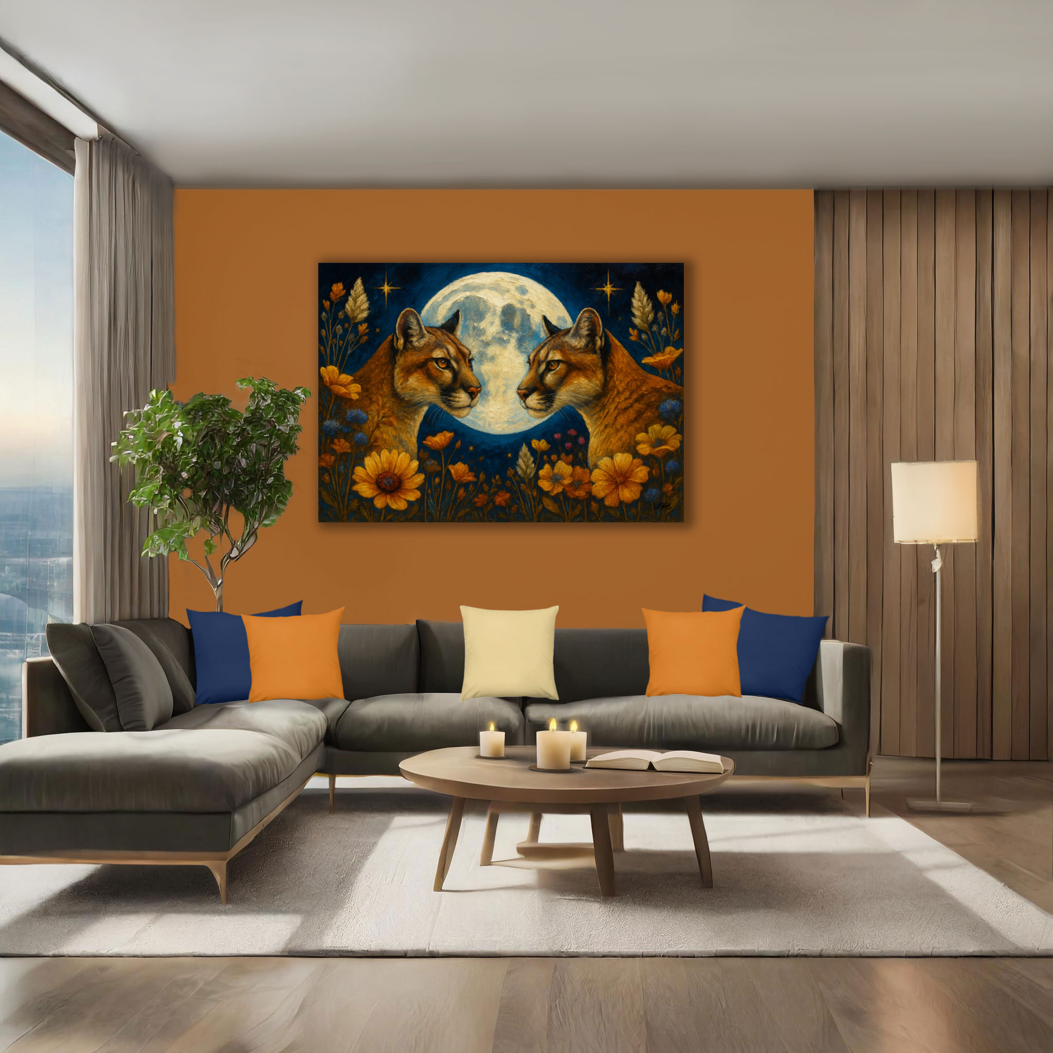 Cougar Moonlight Canvas Digital Art Print