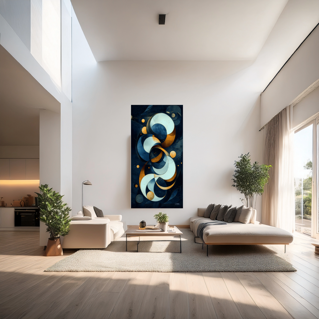 A Cosmic Dance of Worlds Abstract Geometric Digital Canvas Print