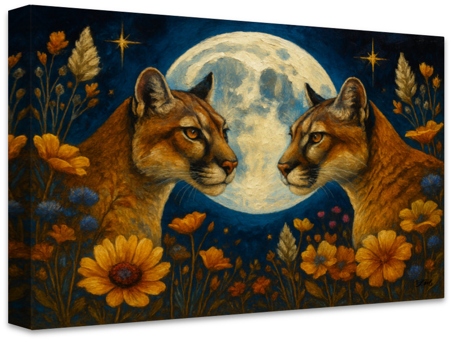 Cougar Moonlight Canvas Digital Art Print