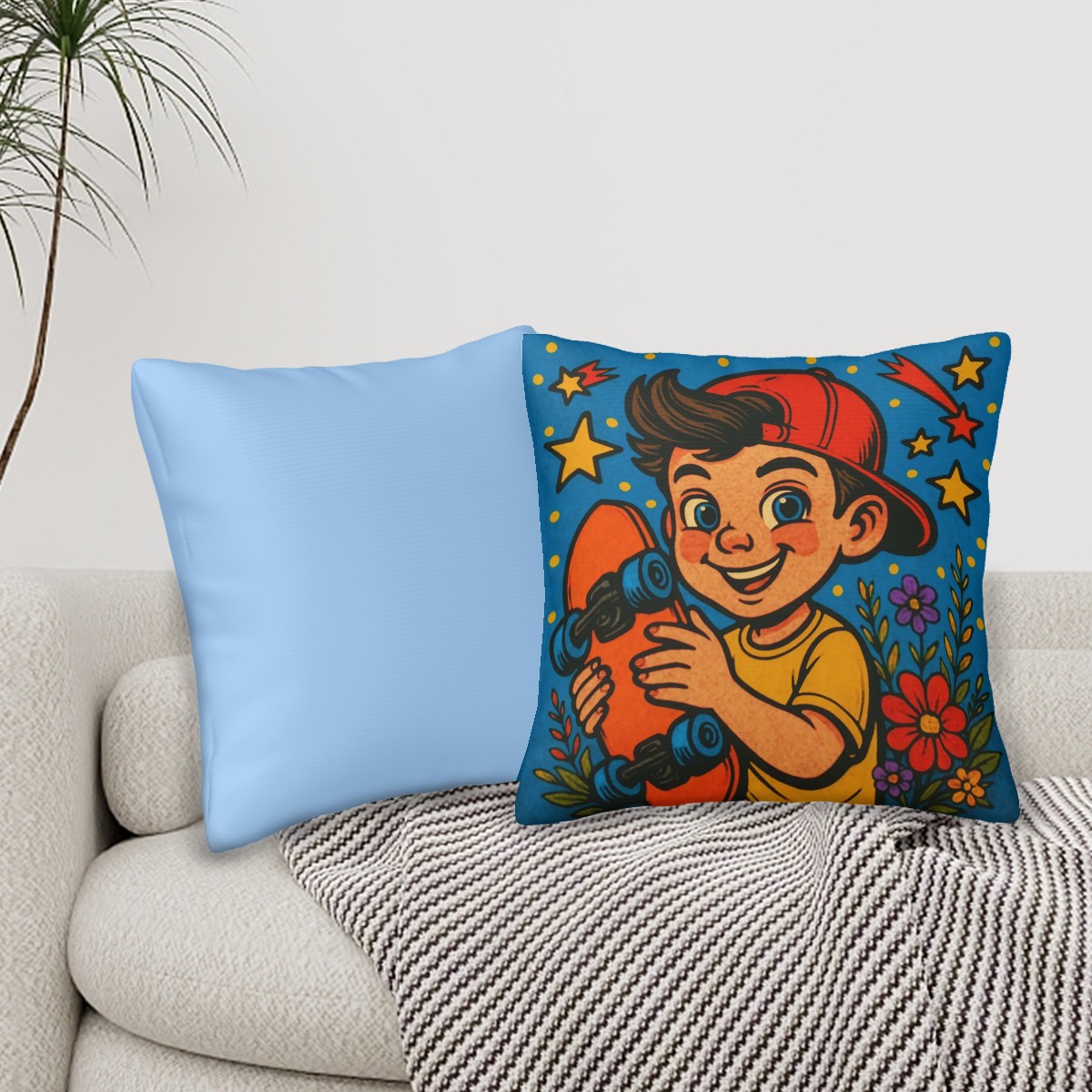 Kickflip Kid - all Seasons Throw Pillow Covers Set of 2