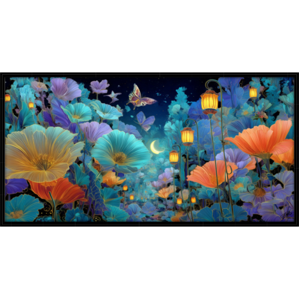 Moonlit Garden Enchanting Floral Garden Panoramic Canvas Art Print