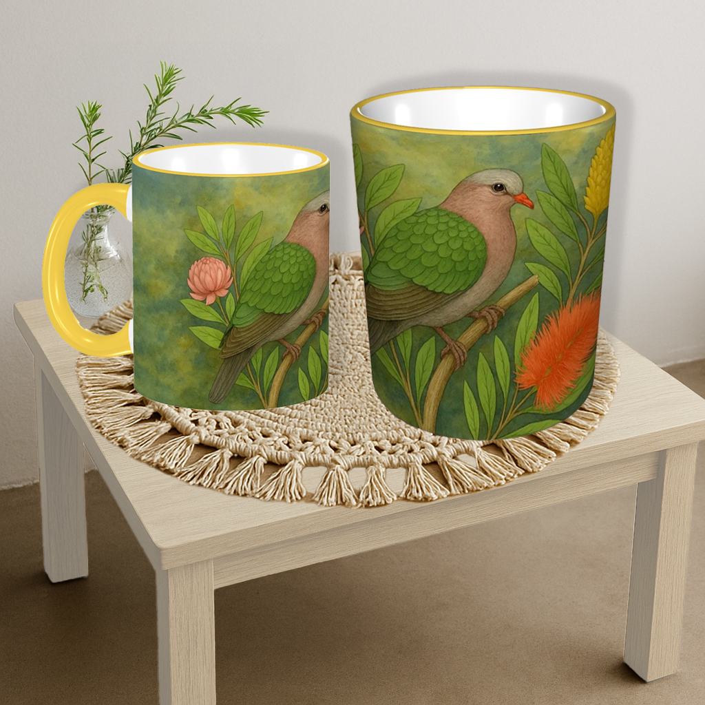 Emerald Dove Bird Water Painting Custom Design Mug