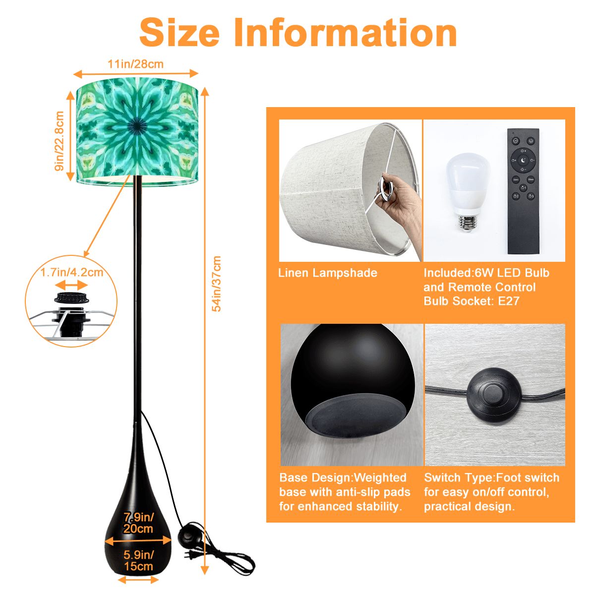 Green Ice Modern Floor Lamp with Green Patterned Shade