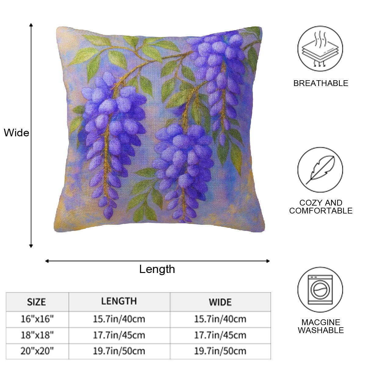 Wild Harmony Wisteria Floral Imitation Linen Cushion Covers