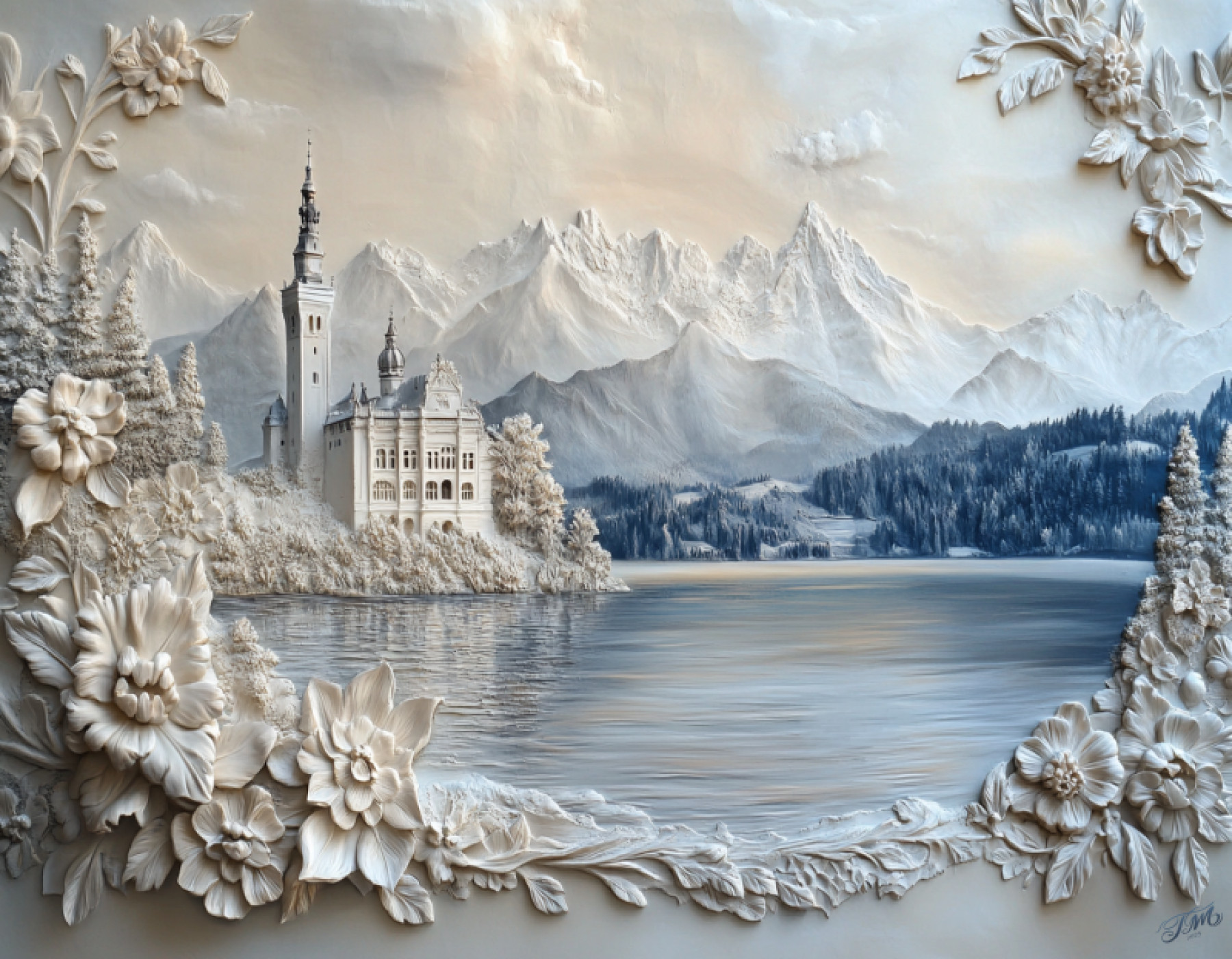 Elegant 3D Wall Art - Castle and Mountains