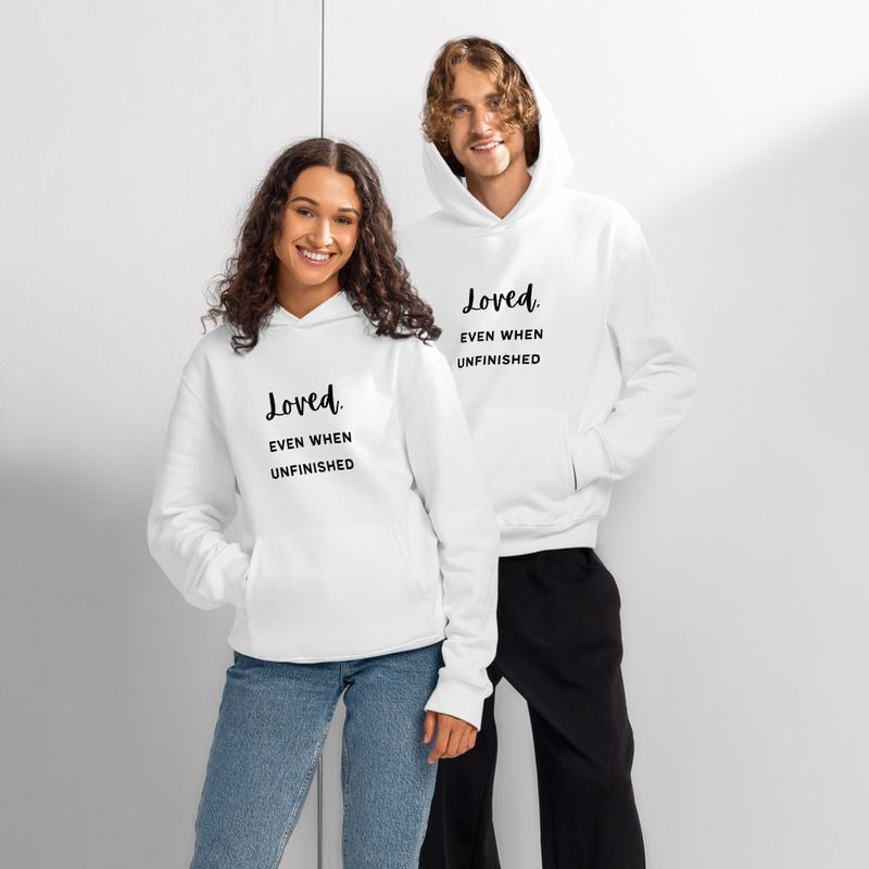 ""LOVED." Even When Unfinished" Oversized Heavyweight Hoodie (Black)