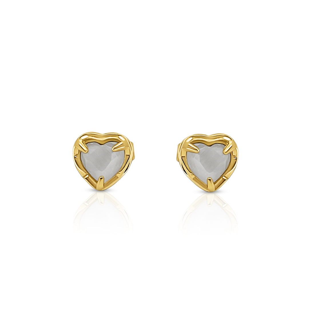 "JONELLE" Heart-shaped White Stone Gold Stud Earrings