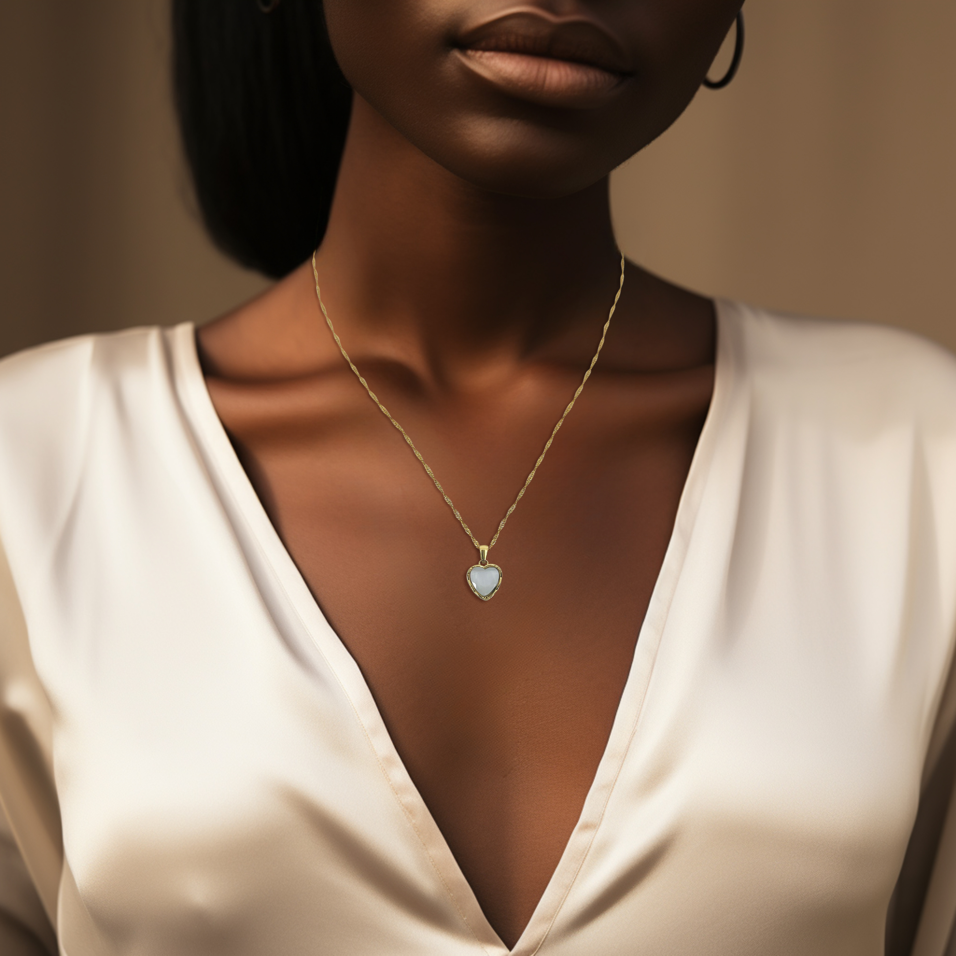 "JONELLE" Gold Heart White Stone Pendant Necklace