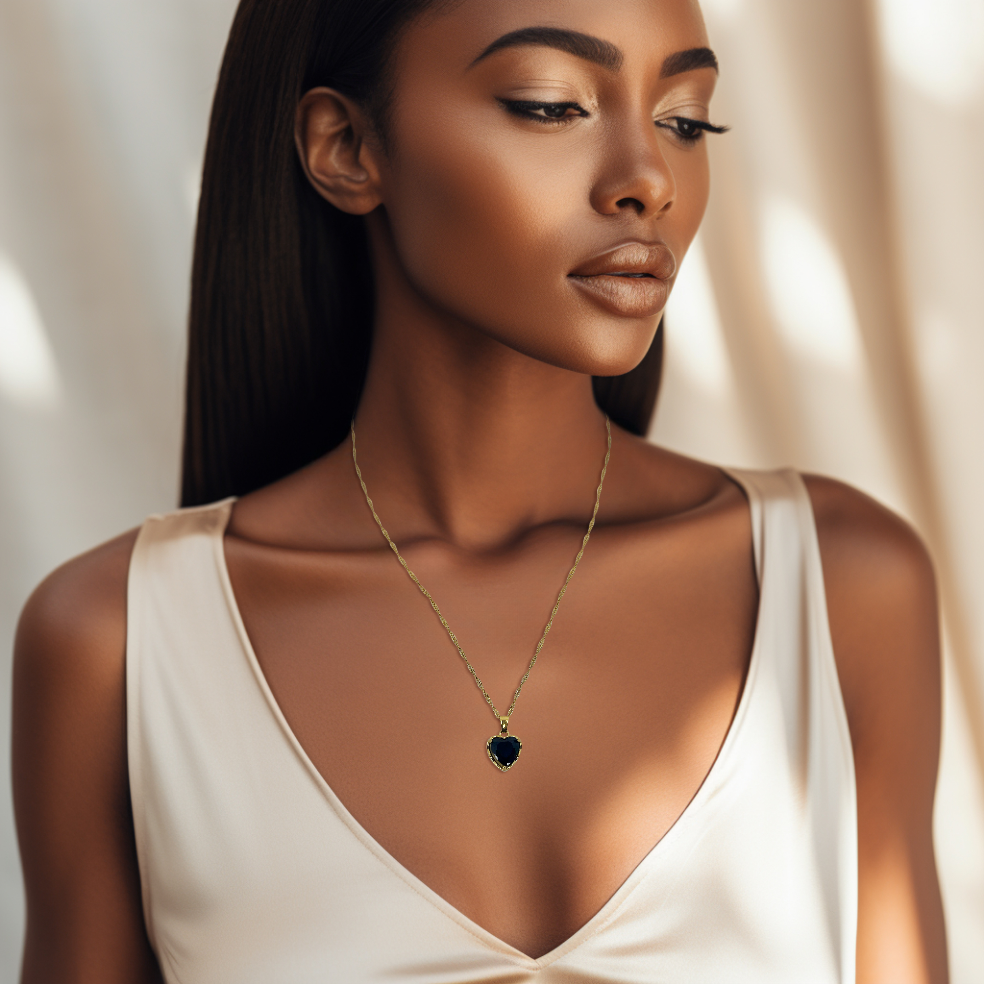 "JONELLE" Gold Heart Black Stone Pendant Necklace