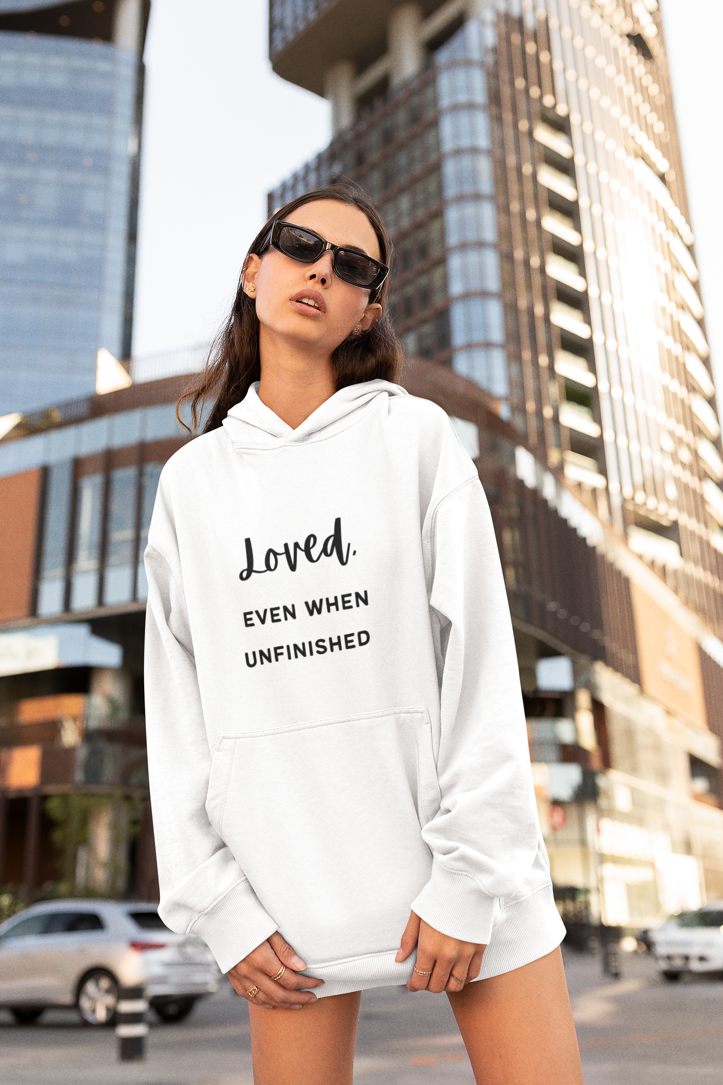 ""LOVED." Even When Unfinished" Oversized Heavyweight Hoodie (Black)
