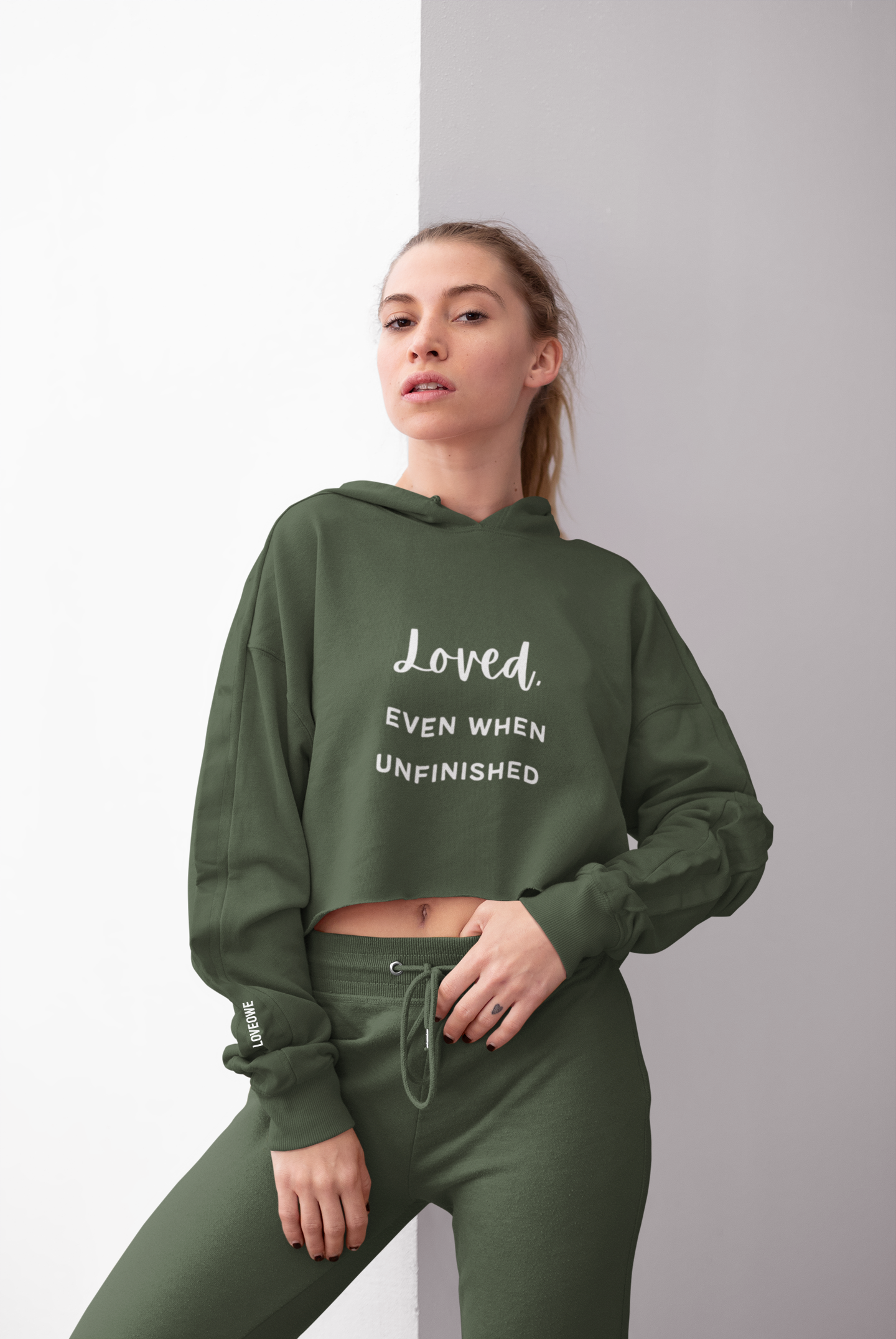 ""LOVED" Even When Unfinished" Cropped Hoodie