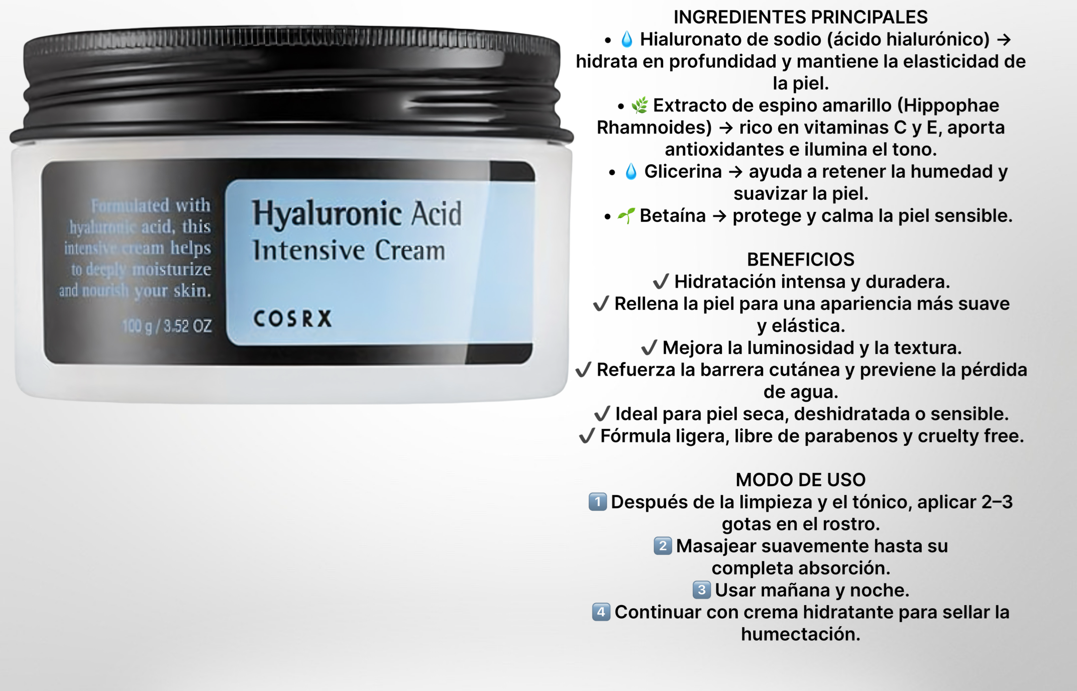 Crema intensiva de ácido hialurónico COSRX 100ml