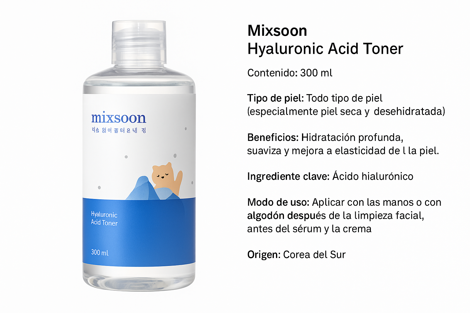 Mixsoon Toner Water Ácido Hialurónico 300ml