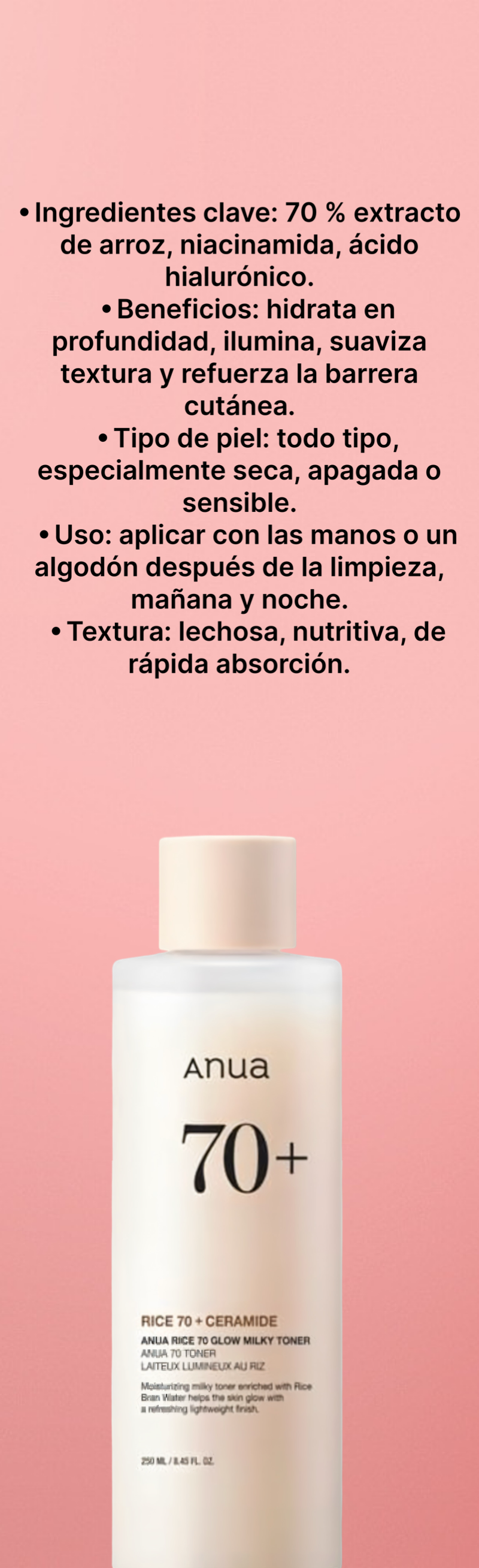 Anua Rice 70+ Ceramide Glow Milky Toner 250ml