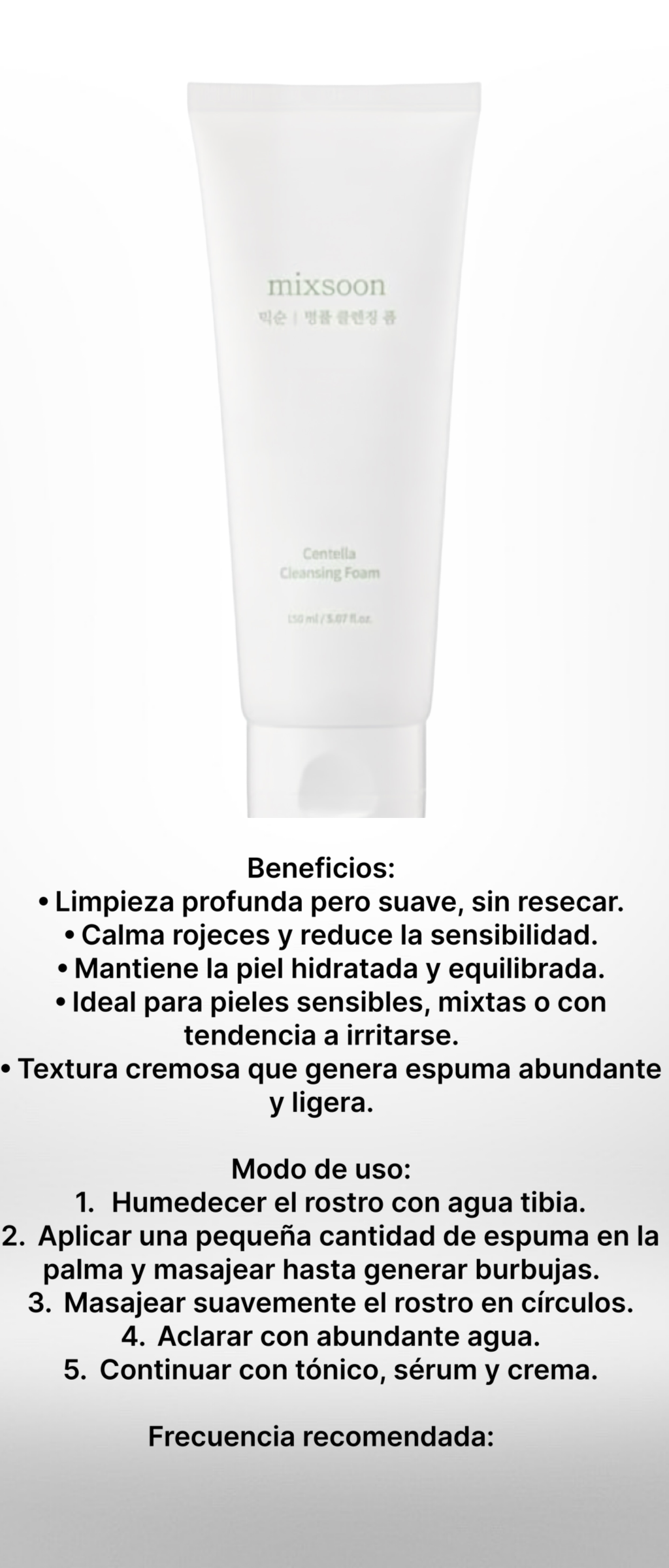 Espuma limpiadora Centella Mixsoon 150ml