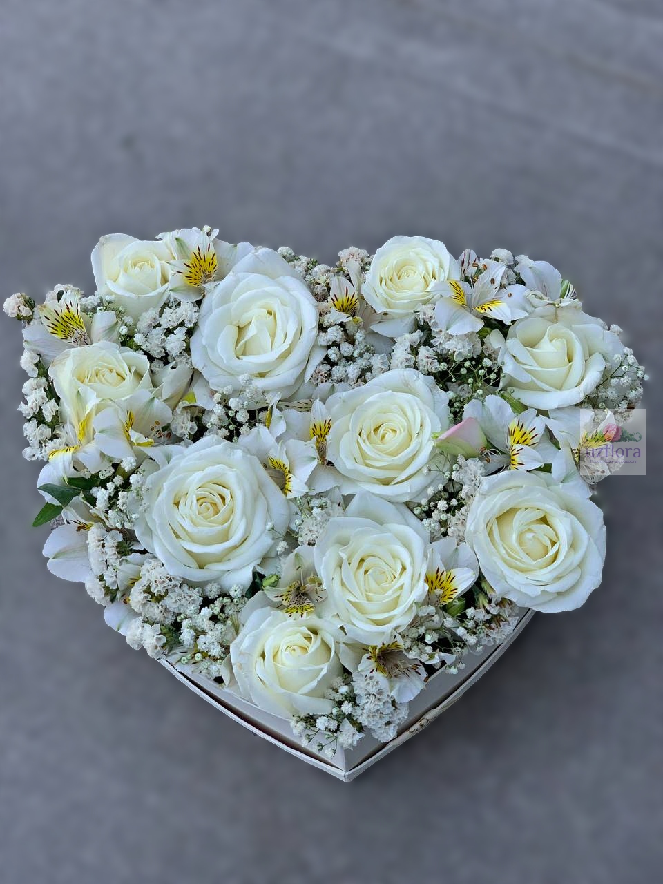 Heart-Shaped White Rose Floral Arrangement
