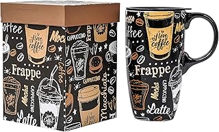 Topadorn Ceramic Mug Porcelain Latte Tea Cup Coffee Mug with Gift Box,17oz.Travel Cup with Lid, Coffee Style